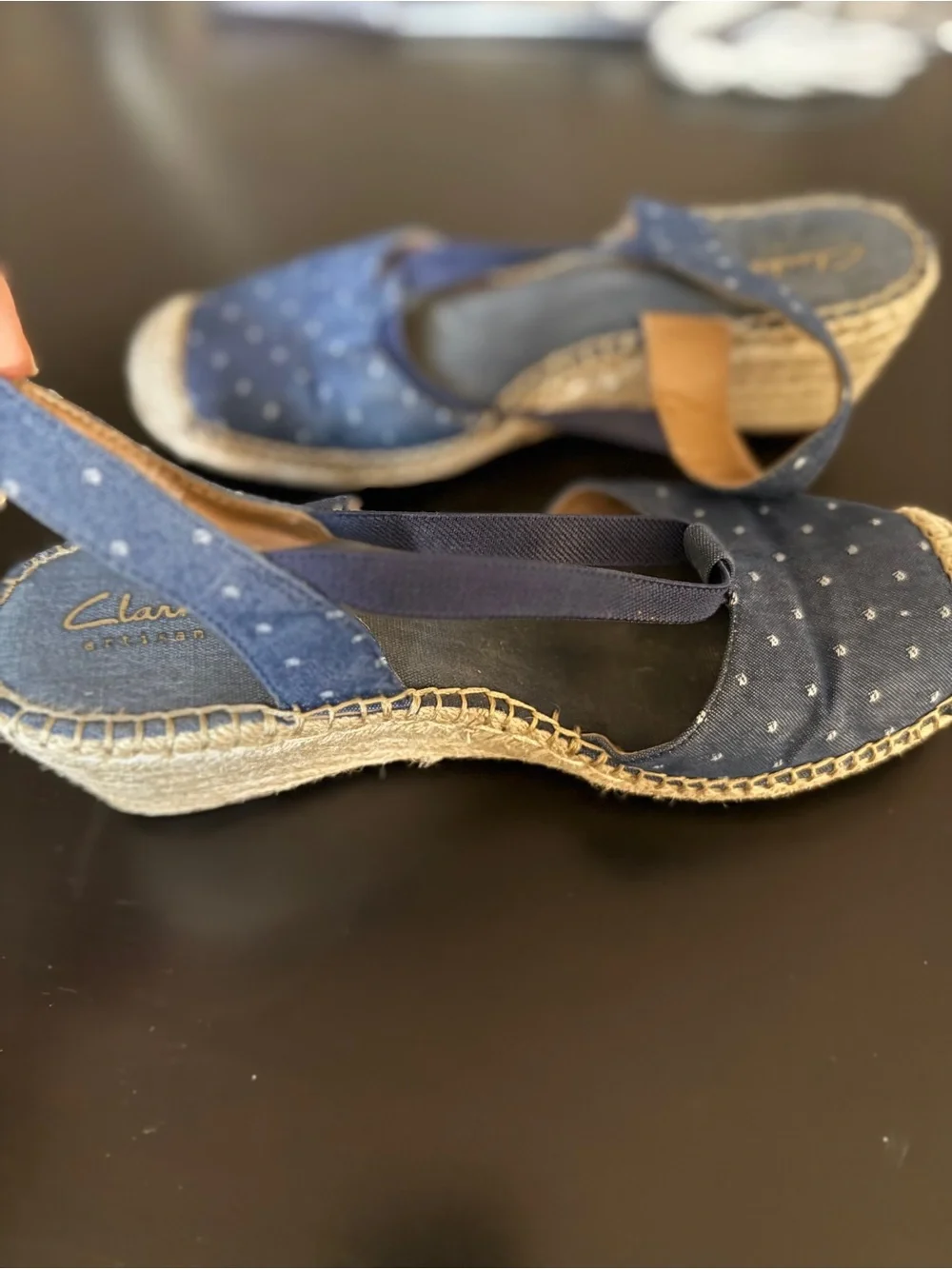 Clarks Navy Espadrille Slingback Flats with Tiny Dot Print